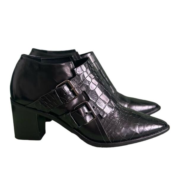 Tibi Black Croc Embossed Buckle Billie Bootie Womens Size 35 / US 5 - Picture 1 of 11
